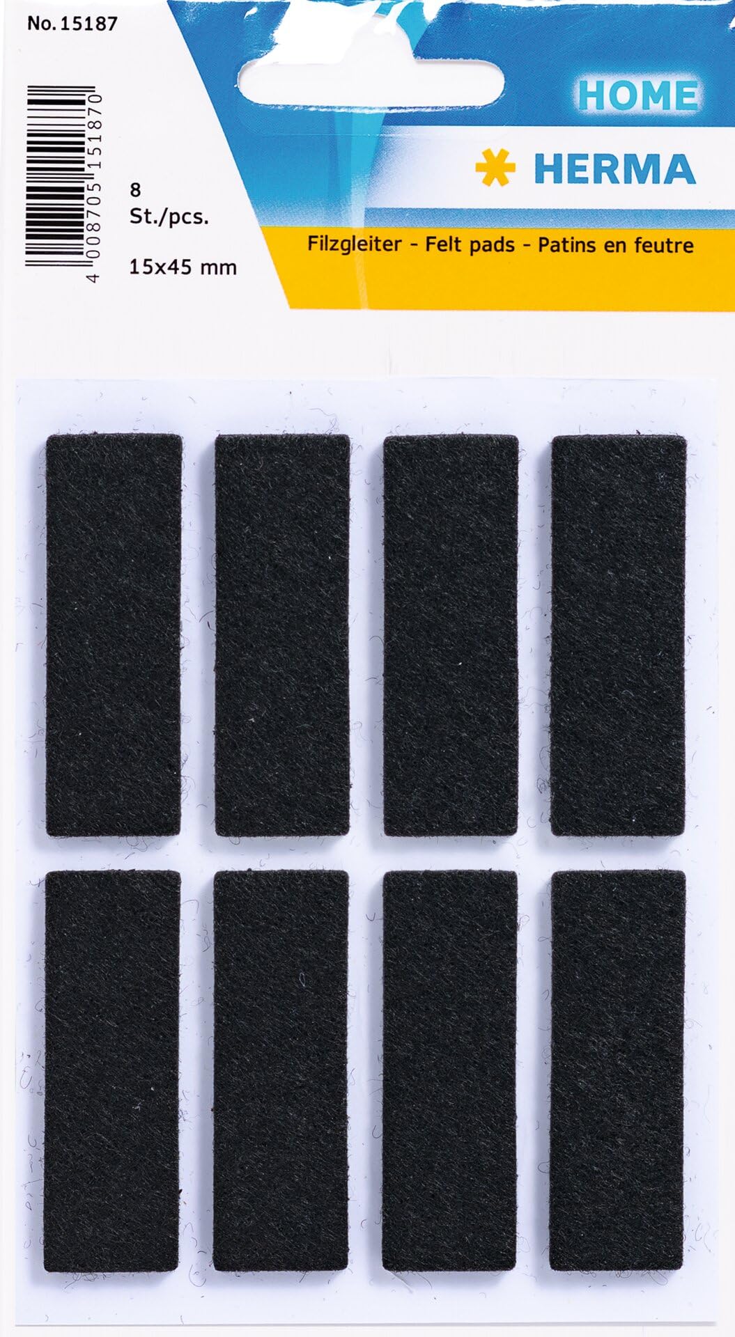 HERMA 15187 Podkładki filcowe samoprzylepne, czarne, prostokątne, 6 sztuk, 15 x 45 mm, podkładki do mebli do krzeseł i mebli, podkładki podłogowe z filcu do laminatu, parkietu, podłóg z twardego