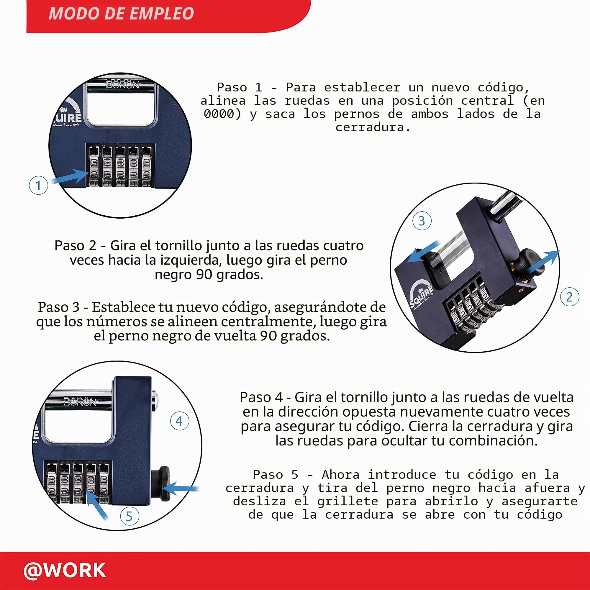 Candado de alta resistencia Squire (CBW85) - Grillete giratorio más resistente - Candado de bloque de 5 ruedas - Acero de aleación resistente a la corrosión - Candado resistente a la intemperie para el hogar, la escuela y el cobertizo (azul, 85 mm)
