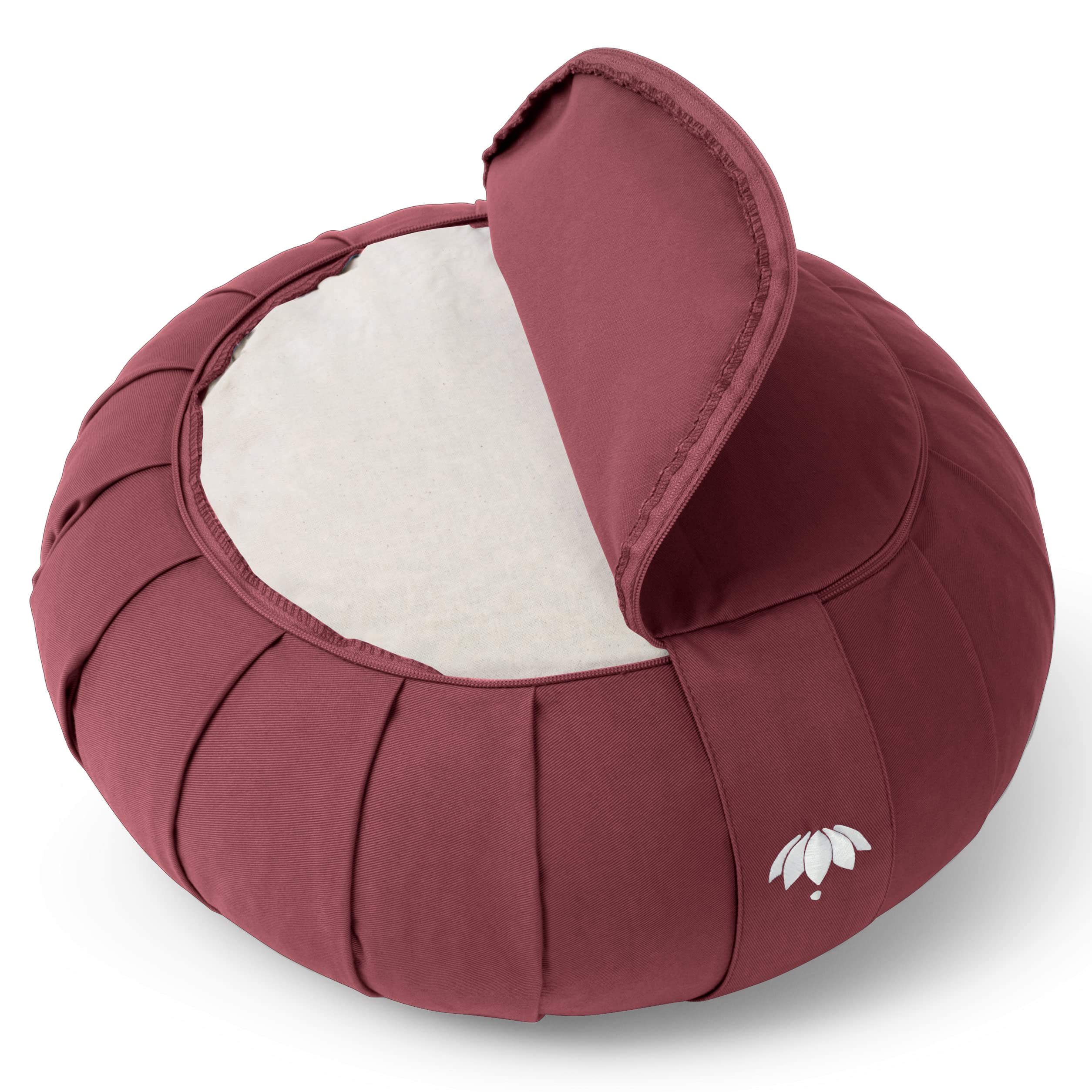 Lotuscrafts Zafu cuscino da meditazione, altezza seduta 20 cm, modello Zen rotondo, cuscino da yoga, fodera in cotone lavabile, imbottitura in farro, certificato GOTS