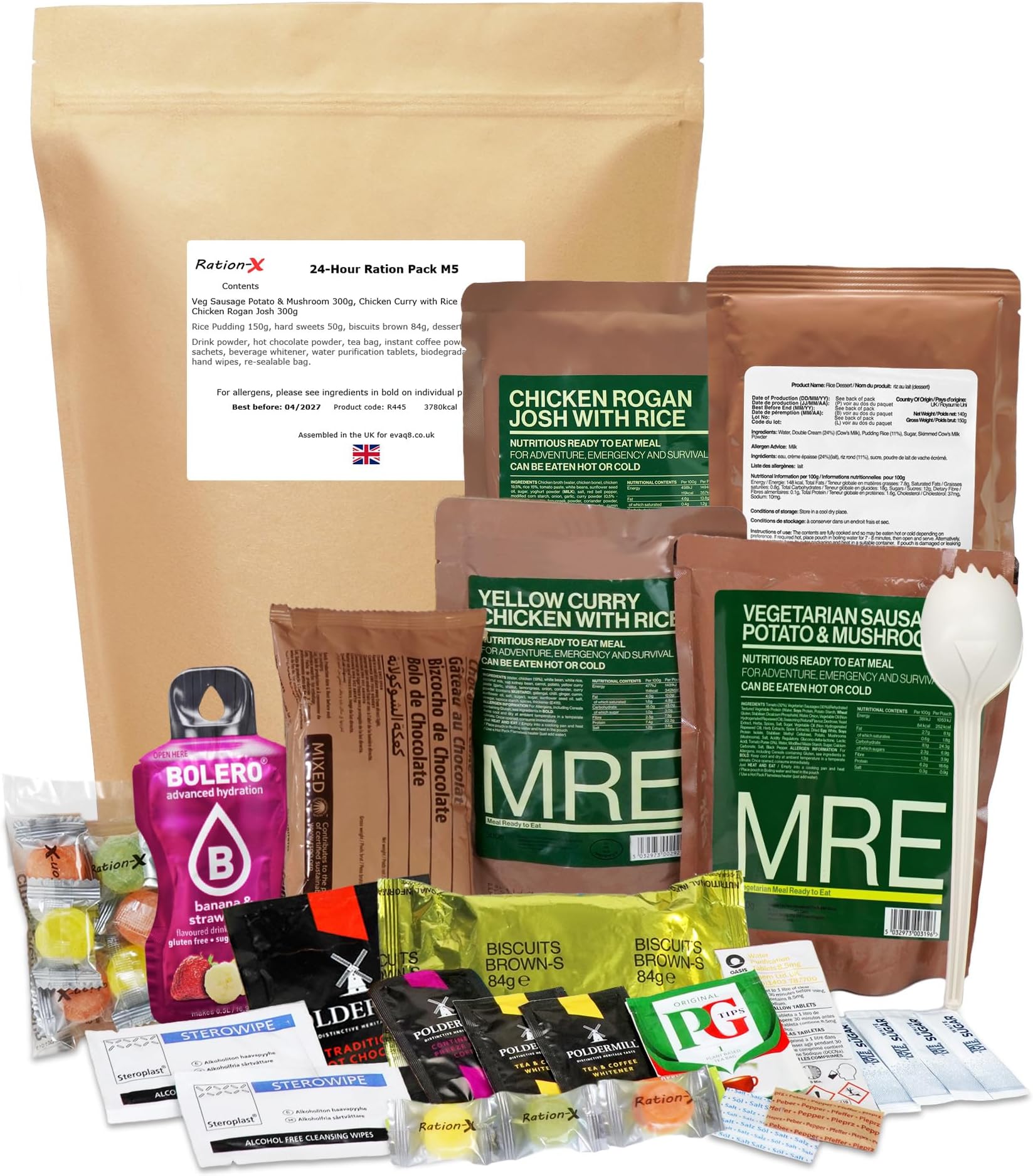 Ration-X 24 Hour Ration Pack Ambient Menu 5 4000kcal Three Main Meals Ready to Eat ++