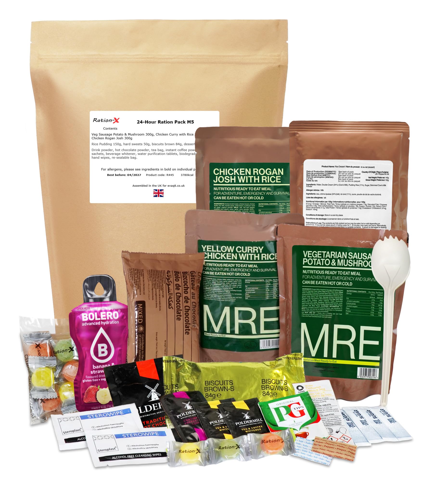 Ration-X 24 Hour Ration Pack Ambient Menu 5 4000kcal Three Main Meals Ready to Eat ++