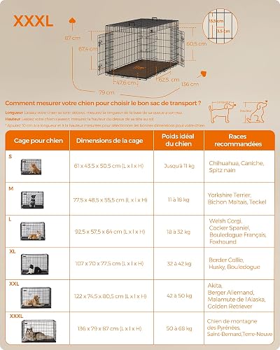 Feandrea Cage pour Chien Pliable avec 2 Portes, 136 x 79 x 87 cm - 4
