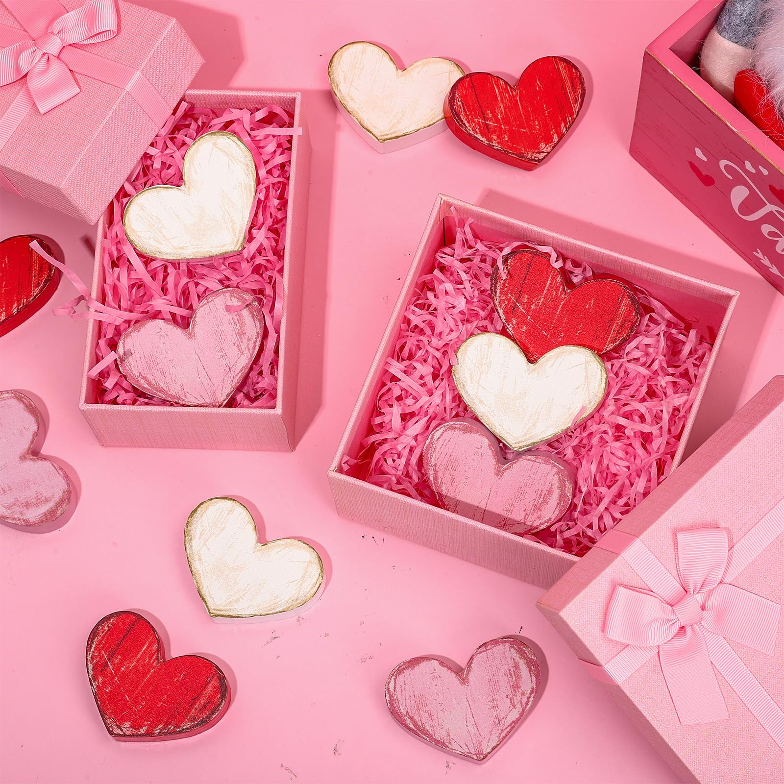 FYSUIMU 12 cartelli da tavolo in legno retrò per San Valentino, a forma di cuore, centrotavola rustico, rosso, rosa, bianco, vassoio decorativo per anniversario di matrimonio, casa, fattoria