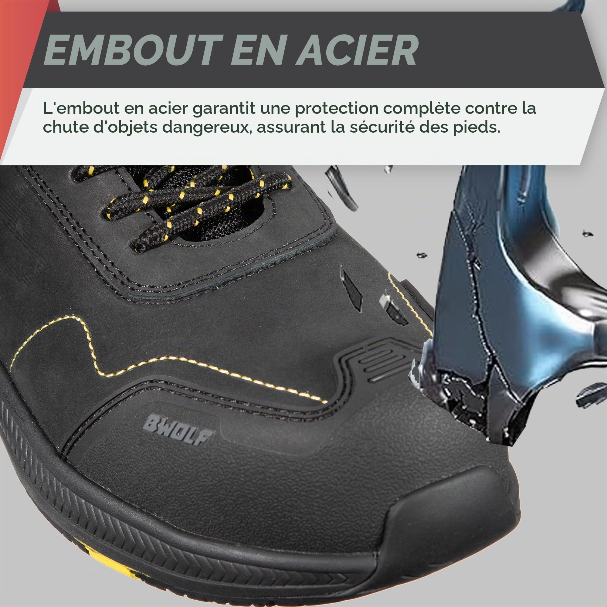 BWOLF Phoenix S3 Chaussures de Sécurité Hommes S3 Hi Nabuk Imperméables Antidérapantes 4 x 4 Grip Tech Semelles Ergo Noir, Jaune, Bleu Nuit Taille 45 EU