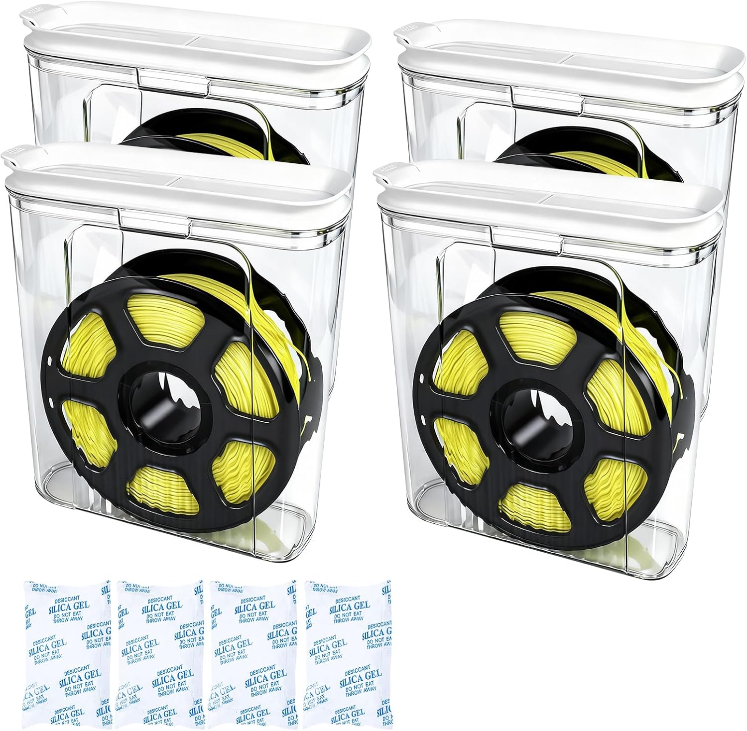 3D Printing Filament Storage Box - 4 Pack Filament Container with Desiccants for 3D Printing Sealing and Protection Moisture-Proof,Dustproof Design-for PLA,Nylon 1.75mm/2.85mm of Various Materials