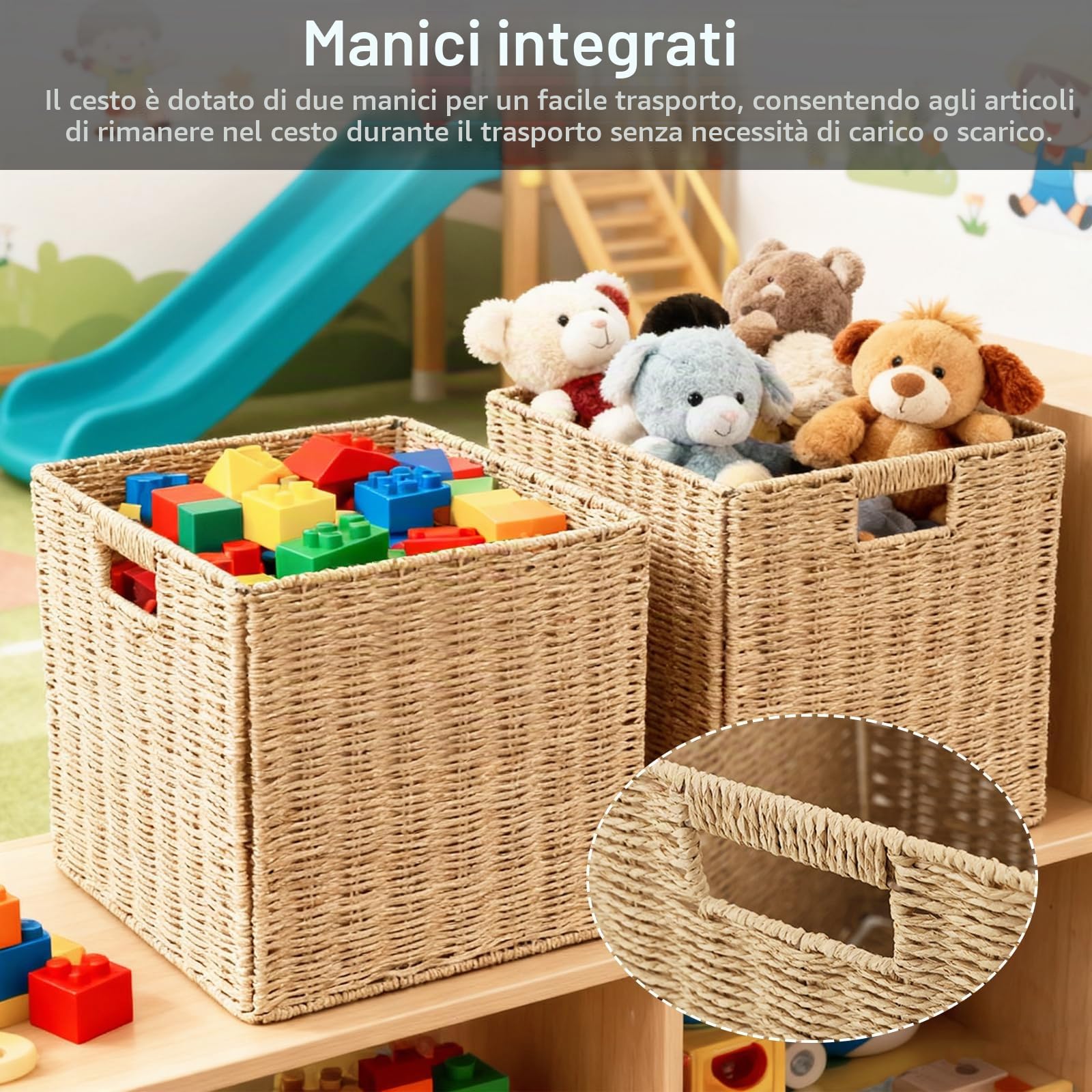 Cestini Portaoggetti, 2 Pezzi Cestini Da Cucina Intrecciati Con Manici Organizer Pieghevole In Giunco ​​Marino Multifunzionali Per Cucina Bagno Camera Da Letto - 28 * 28 * 28cm