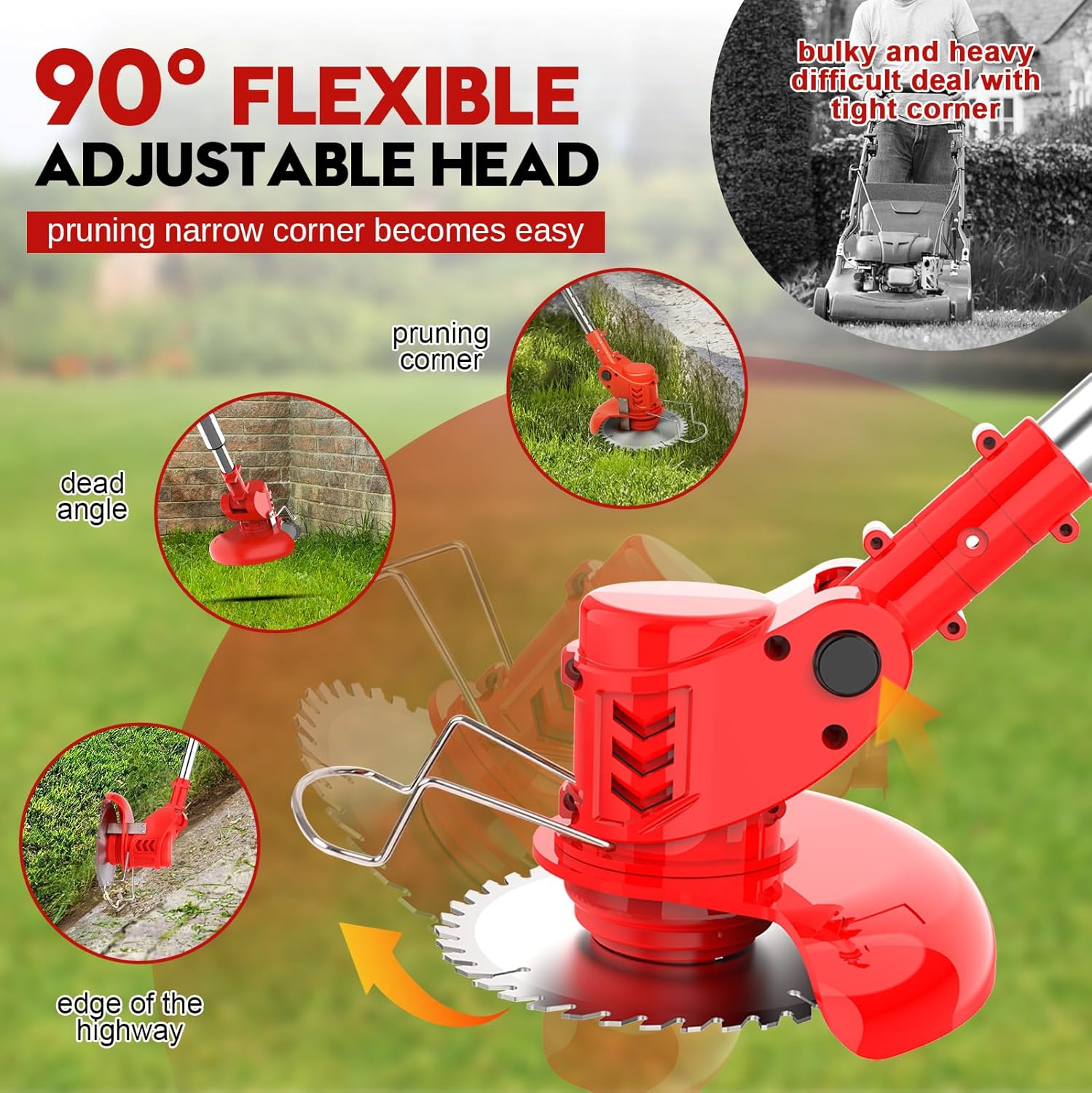 6 inch Electric Stringless Weed Wacker Metal Blade, Electric Weed Trimmer Eater Battery Powered 4000mAh 21V, 3 in 1 Cordless No String Grass Trimmer Mini Mower Edger Brush Cutter,Garden Weed Tool