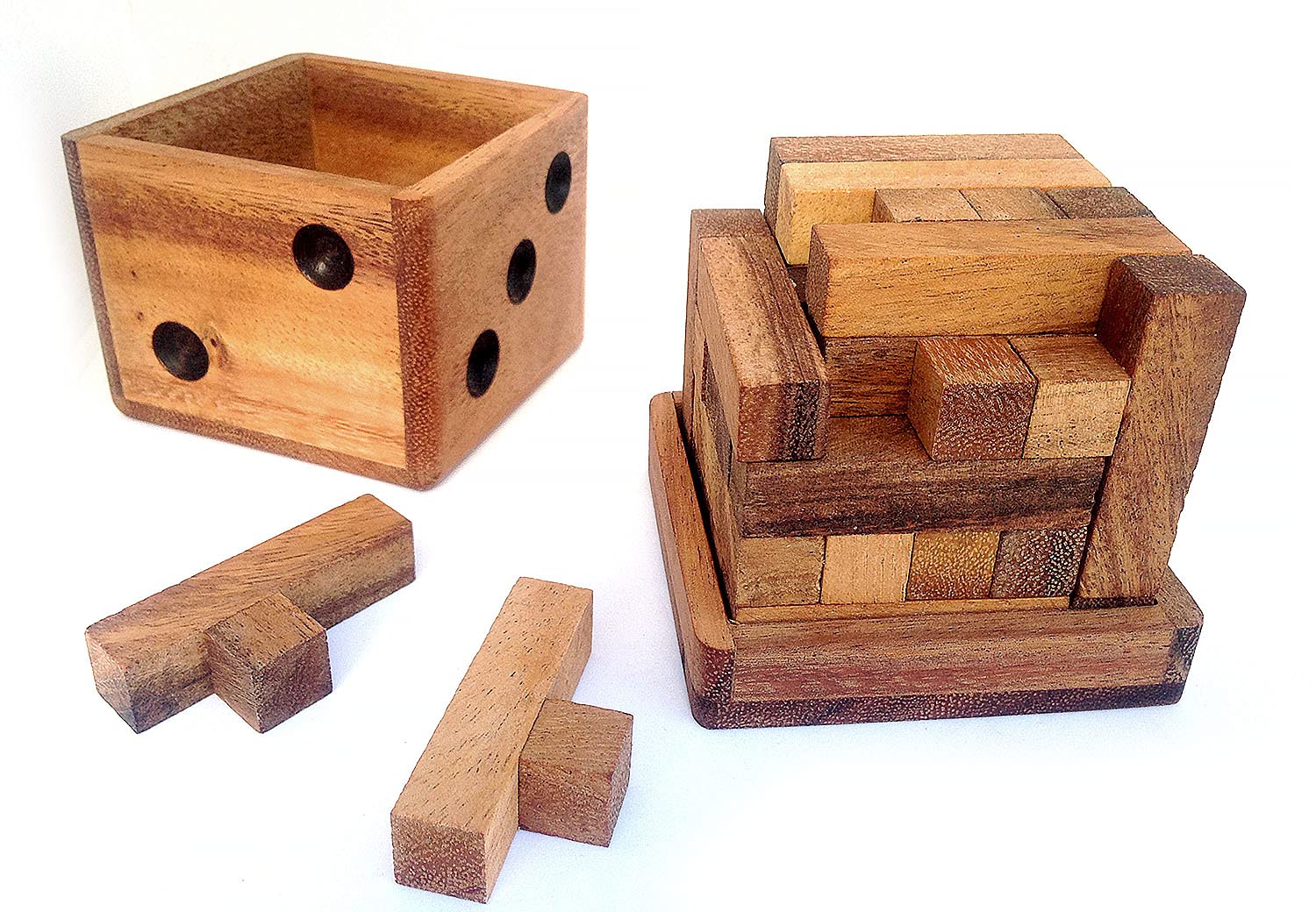 Casse-tête 3D Logica Venticinq – 25 Pièces En Y En Bois Teck, Difficulté 5/6, Cube 8x8x8 Cm, Collection Leonardo Da Vinci, Pour Joueurs Avancés