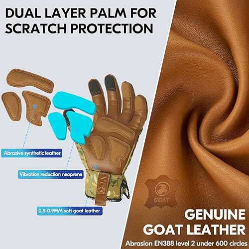 Miniatura 2 de Vgo... 1 par de guantes de jardinería para mujer, cuero de cabra a prueba de espinas, para deshierbe, excavación, rastrillo, poda y plantación,