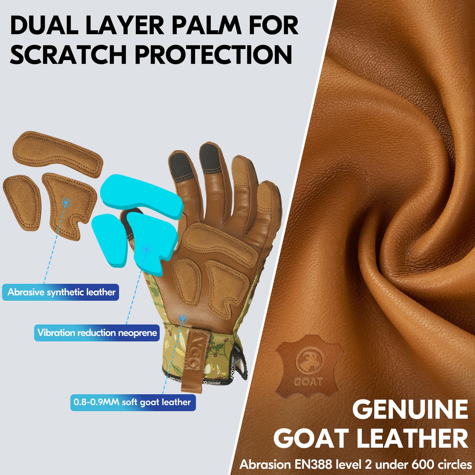 Vgo... Guantes Jardinería Mujer Touchscreen, Guantes de Trabajo de Cuero Anti-espinas, 1 par