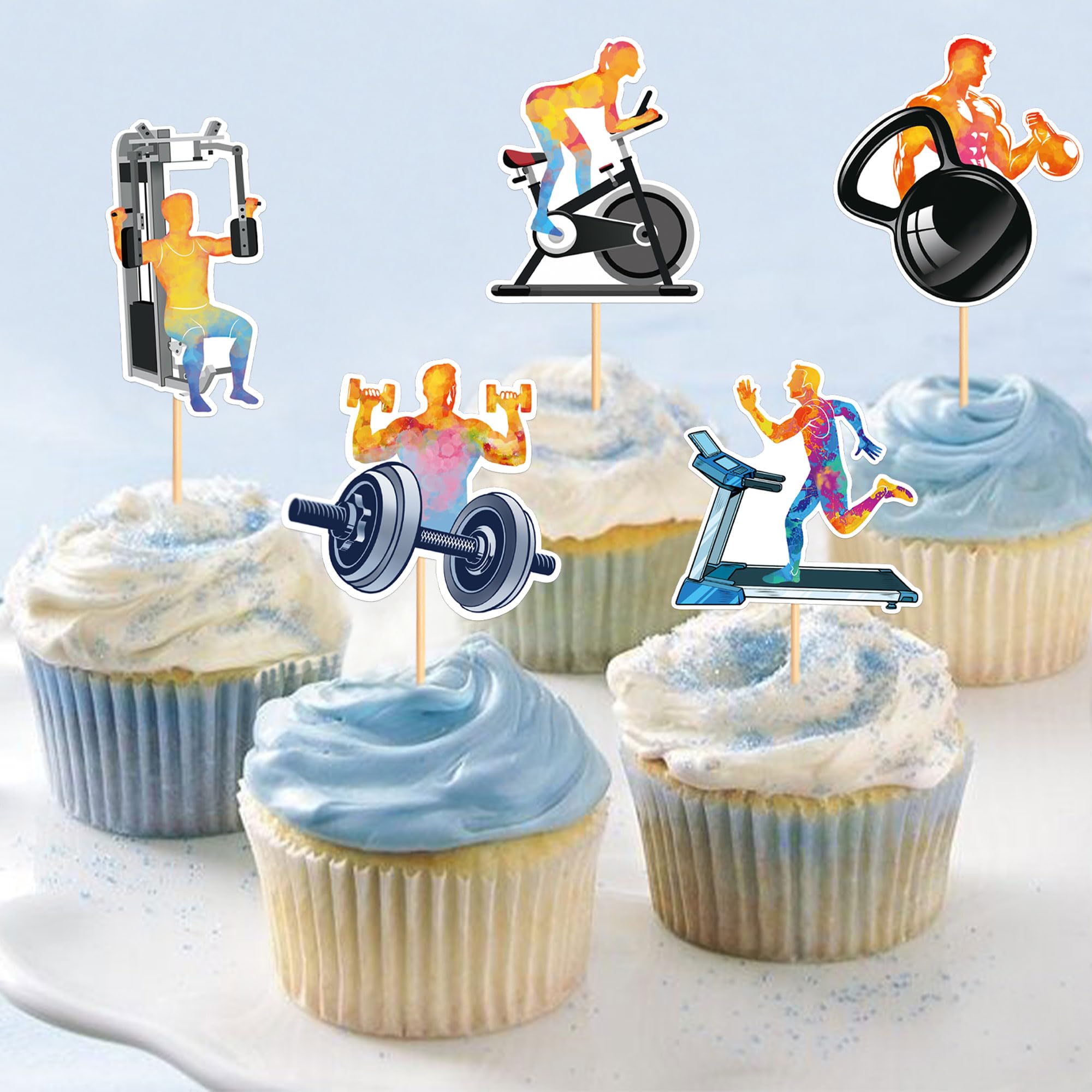 Gyufise Confezione da 5 decorazioni per cupcake a tema palestra in resina per sollevamento pesi, decorazioni di compleanno a tema fitness