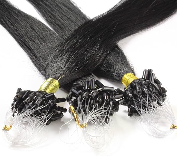 hair2heart Microring Extensions Echthaar glatt - 25 Strähnen 1g 40cm 2/0 schwarz - 1