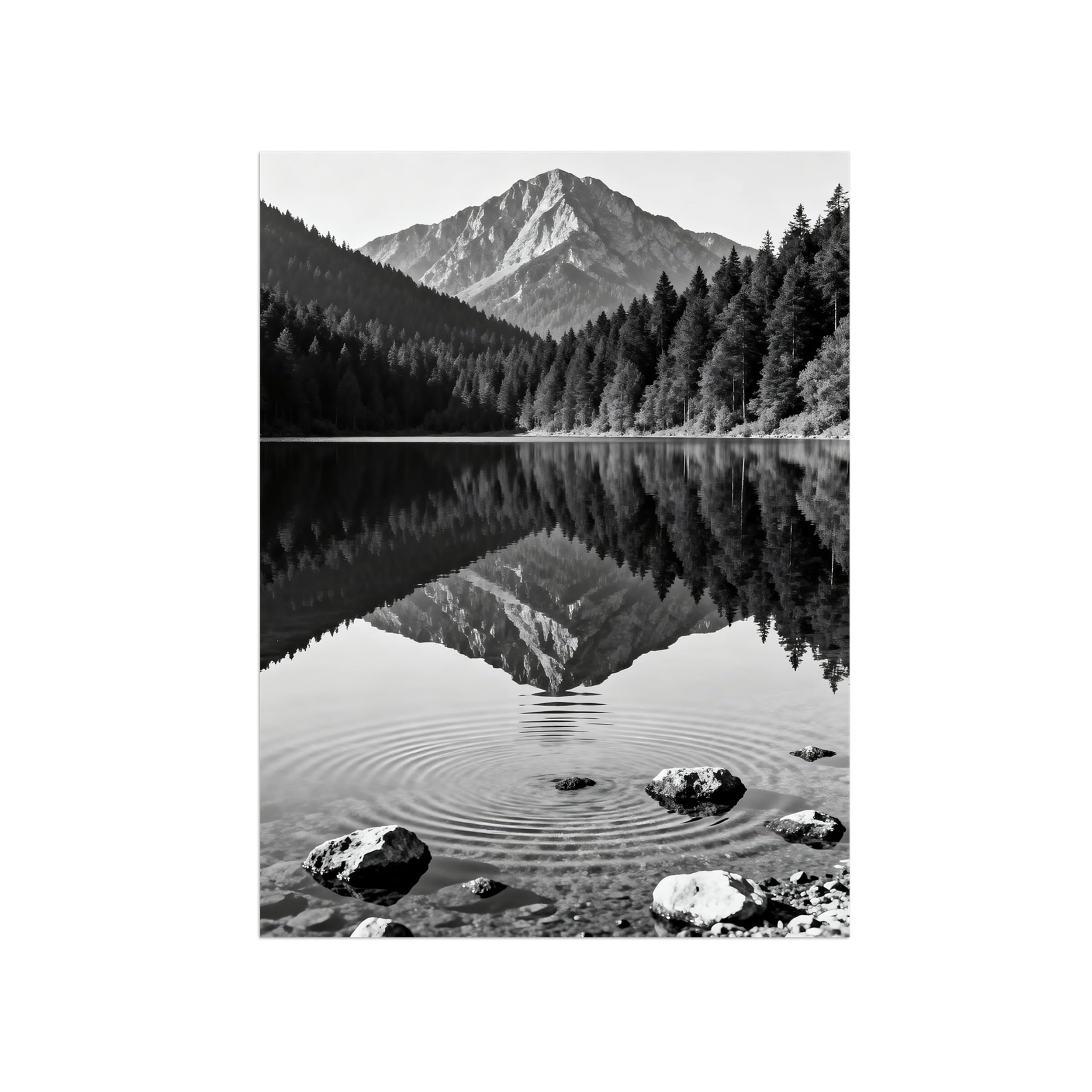 OZPWBVY Black and White Landscape Print Painting-Mountain Tree Lake-Minimalist Canvas Wall Art Picture for Home Decor 24x31in 60x80cm Unframed