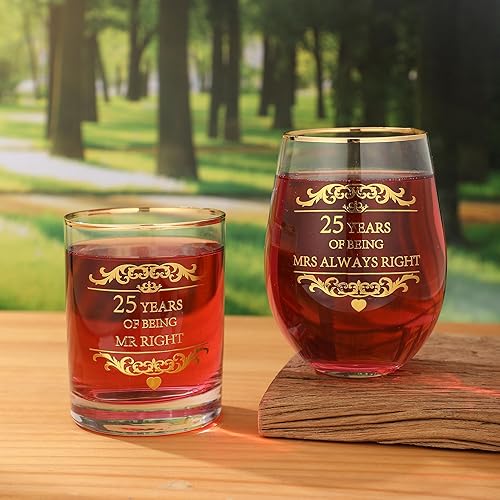 Miniatura 3 de Celebra tu décimo aniversario de boda o 10 años de estar juntos con estas copas de vino grabadas con 10 años de copa de whisky Mrs Always Right con