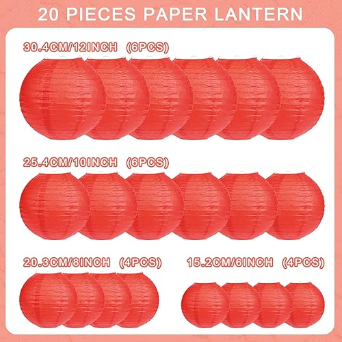 Miniatura 2 de LIHAO 20 linternas de papel rojas para Año Nuevo chino, decorativas, redondas, para primavera, festival, Año Nuevo, cumpleaños, Navidad, boda, 4