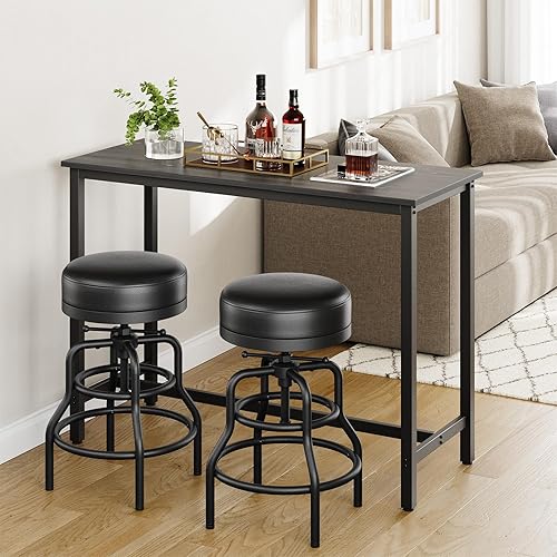 Miniatura 8 de Juego de 2 taburetes de bar giratorios de altura ajustable, 22 a 29 pulgadas, taburetes industriales de altura de barra vintage con asientos de