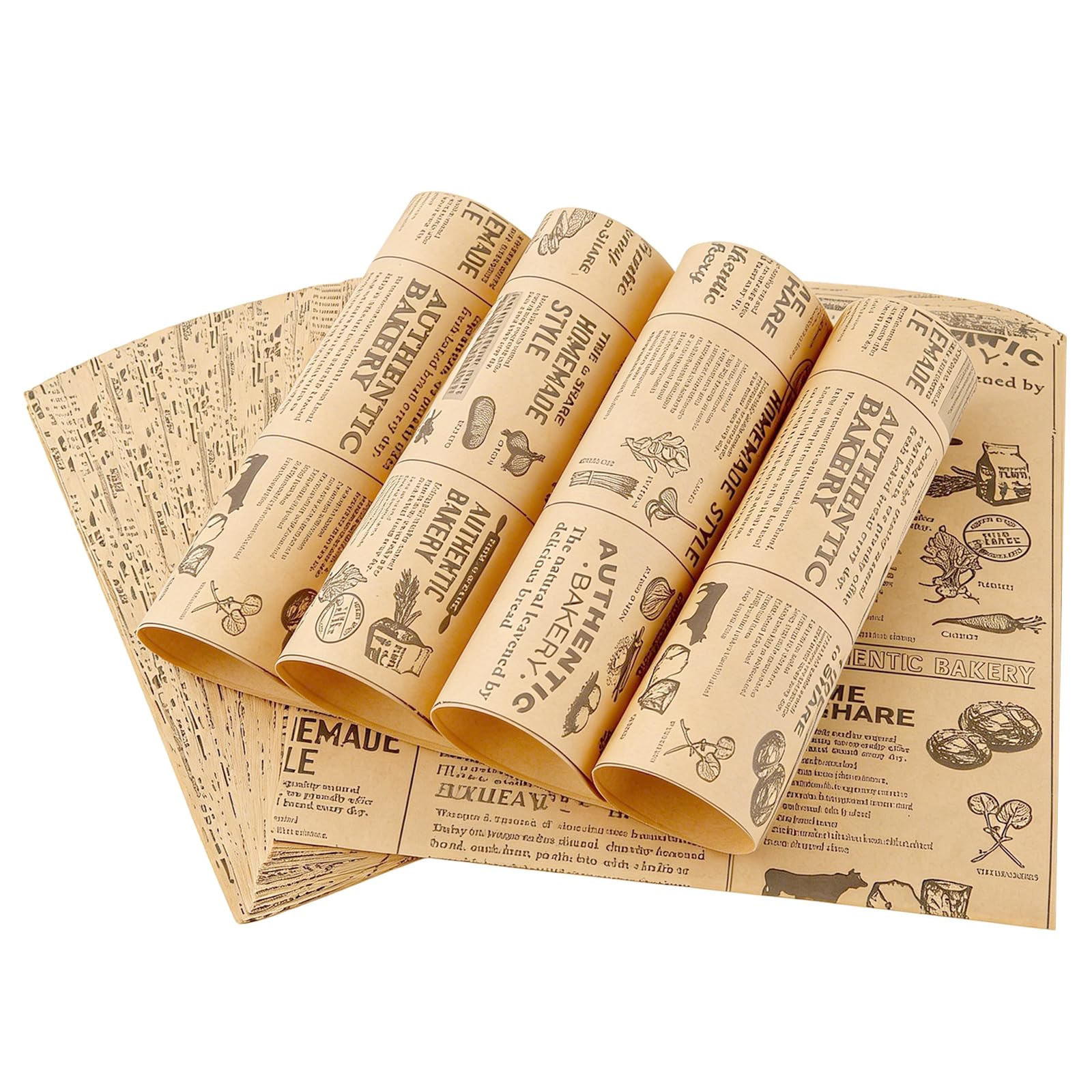 500 Stück Backpapier Zeitungsoptik, Burger Papier 22 x 22 cm, Wachspapier für Lebensmittel, Fettdichte Deli Papierblätter für Pommes, Sandwiches, Kuchen und Snacks