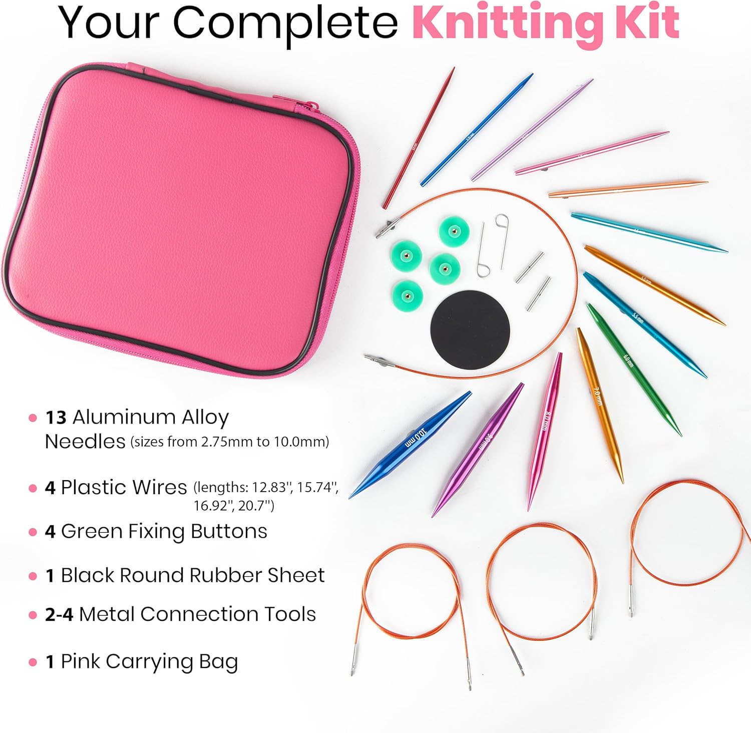 Versatile Interchangeable Circular Knitting Needles - 13 Aluminium Alloy Interchangeable Needles, 4 Durable Cables, Perfect for Beginners & Experts
