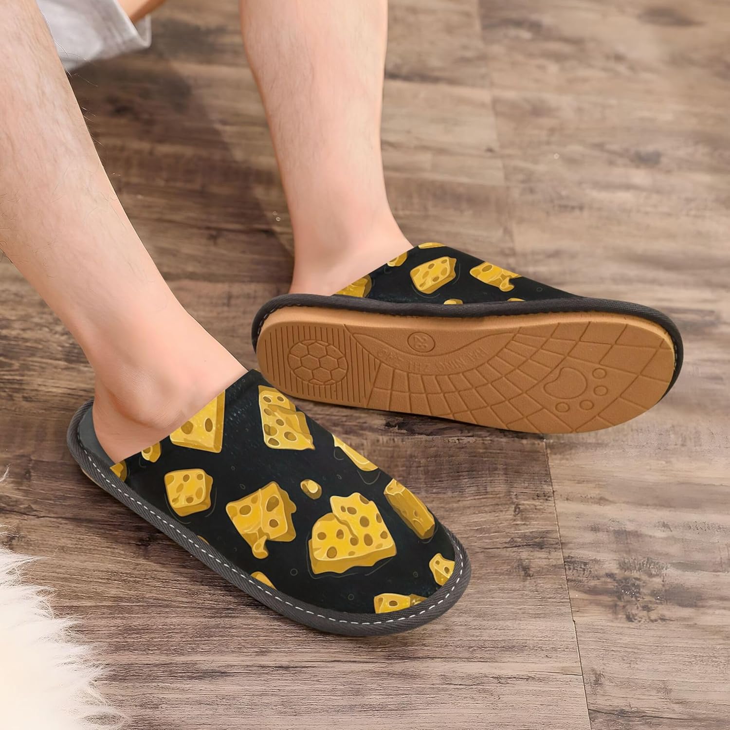 Cheese House Slippers – Cozy Fuzzy Slippers for Guests, Washable & Disposable, Perfect for Shoeless Home, Spa & Hotel Use A111543