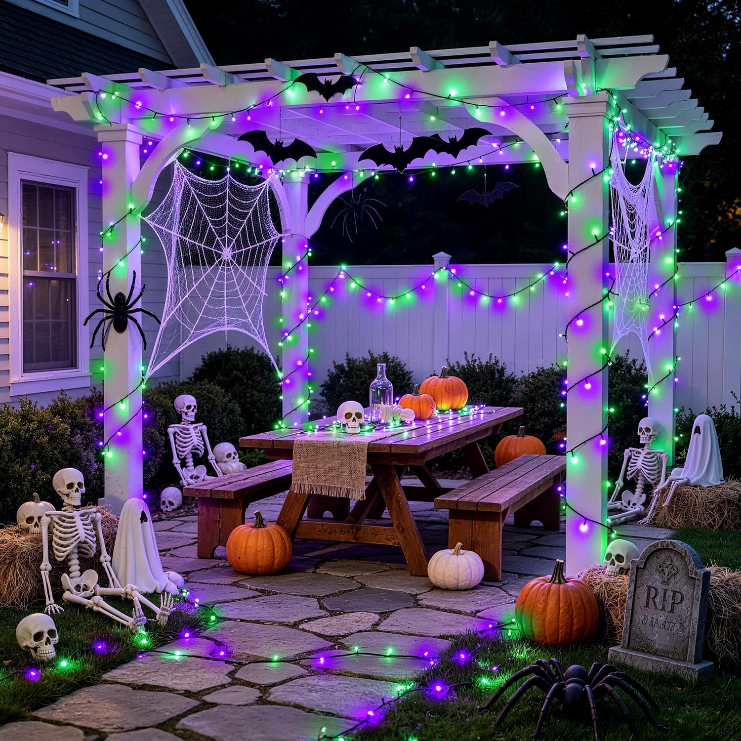 JMEXSUSS Guirnalda de 100 luces LED verdes moradas y verdes
