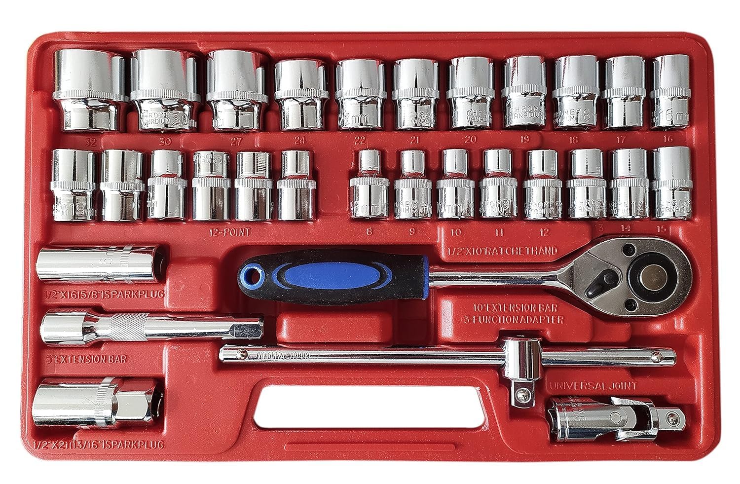 HELLARO 32Pcs Heavy 1/2" inch Combinational Ratchet Socket Wrench Spannar Tool Goti Set with Carry Box for Automobiles/Bike/Car Repair Tool Kit Socket Set (Pack of 32) (32pc in Red box) (B0D8BT8YVB) Amazon Price History, Amazon Price Tracker