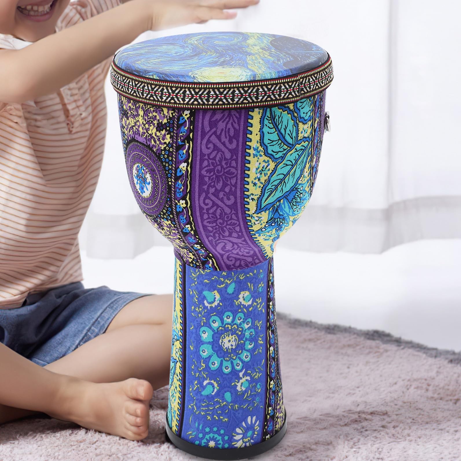 Djembé Africano de Mano Pequeño 8 Pulgadas para Principiantes | Pvc Uso Versátil Aleatorio Estilo Distintivo Resistente , Ligero y Portátil , Patrón
