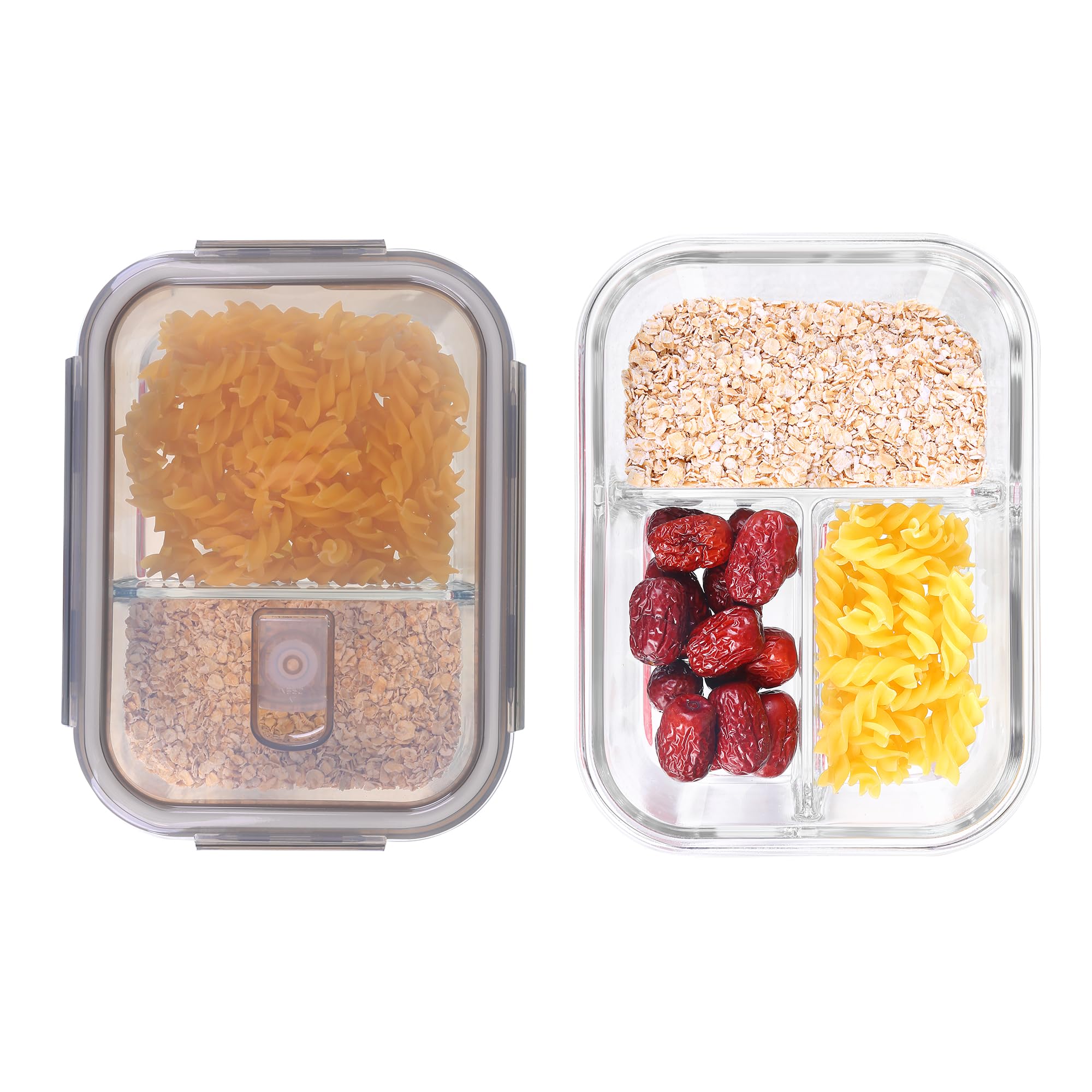 Gcirn Glass Lunch Box with Lid1040ml*2 -Airtight GlassMeal Prep Containers Reusable - 2Compartment Food Storage with Free Sponge - Freezer Containers - Kitchen Essentials,Lunch Box withCompartments