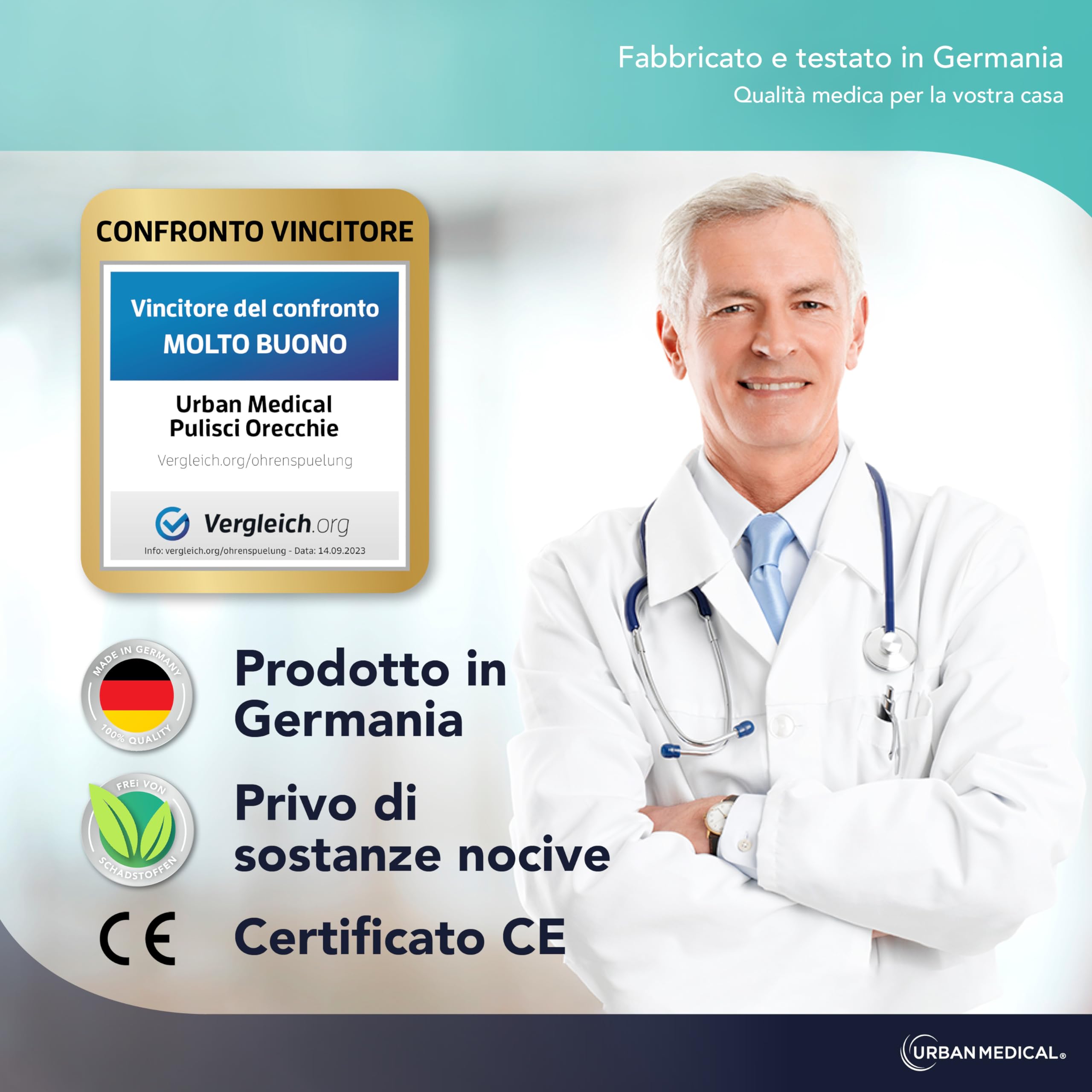 Pulisci Orecchie - Pulizia Delicata e Professionale tramite Siringa Auricolare - Sicura ed Efficace per Adulti, Bambini e Neonati - Pulitore Auricolare Riutilizzabile - 200 ml