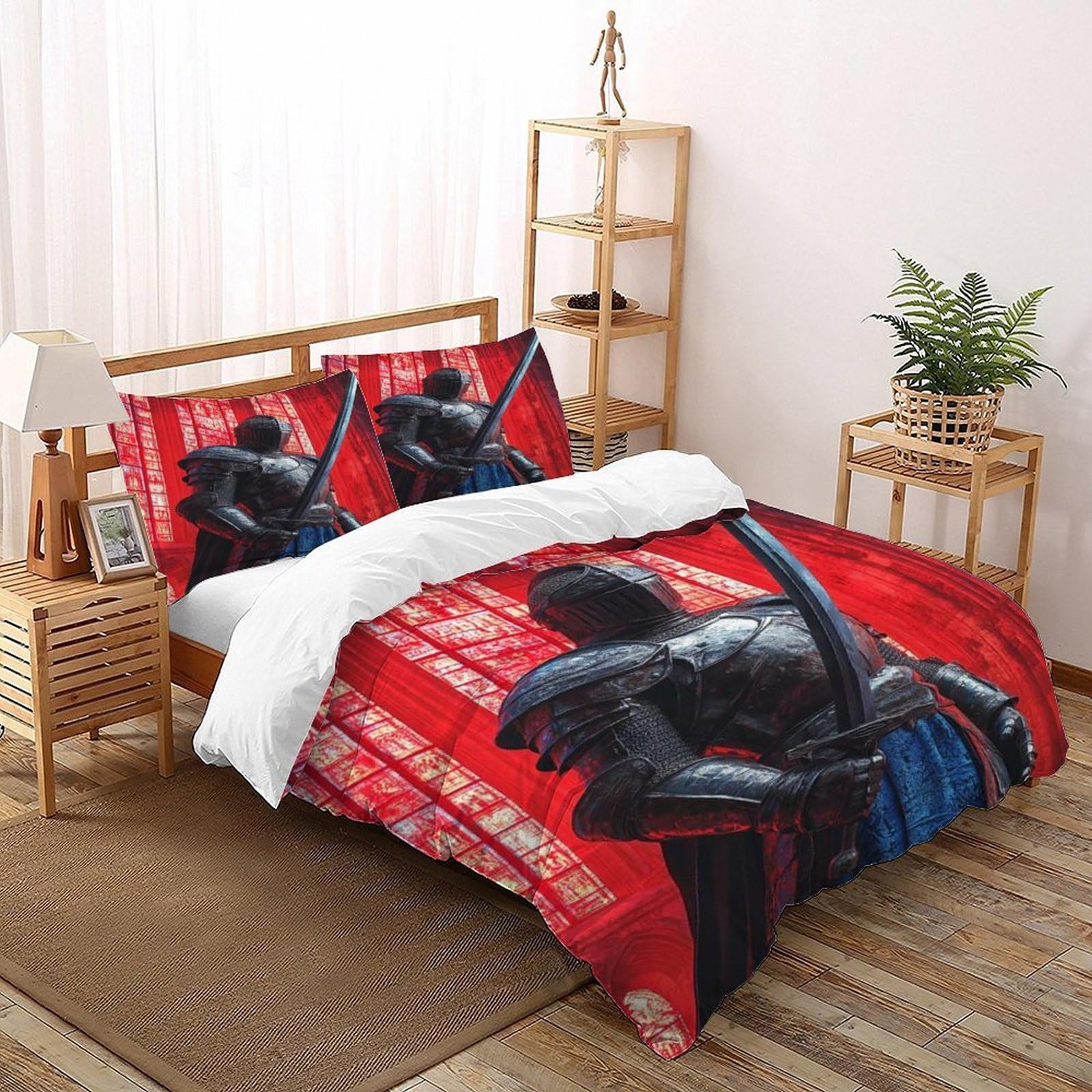 Knight Red Window Bedding Set 3D Digital Printing Gothic Themes Duvet Cover Set for Boys & Girls Chic Breathable Quilt Cover with Pillowcase Double（200x200cm）