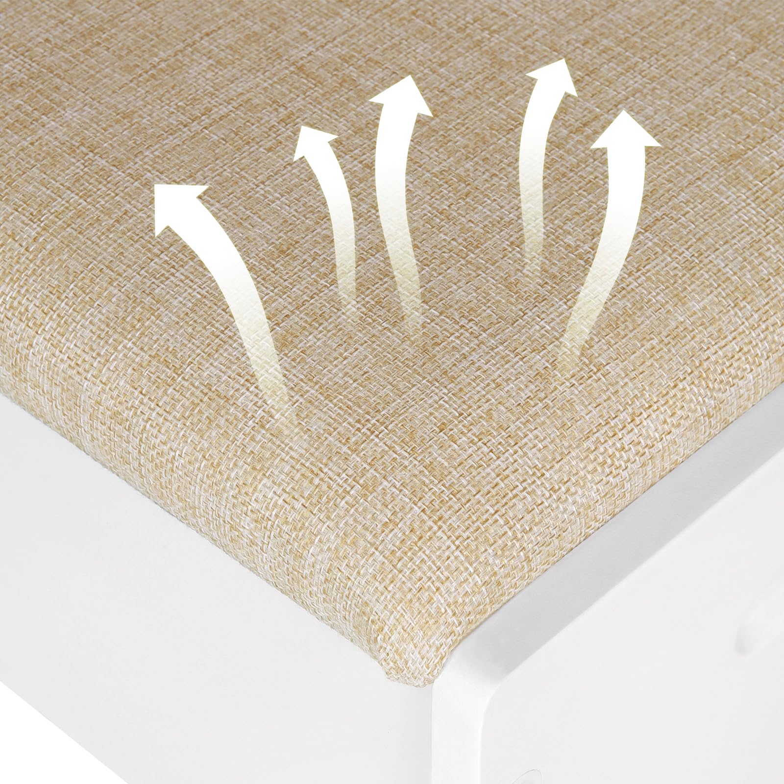 WOLTU Taburete Tocador, Taburete Maquillaje para Dormitorio, Silla Tocador con Asiento Tapizado en Lino Transpirable, Estructura MDF E1, 40x30x45cm, Beige+Blanco, MB6098be
