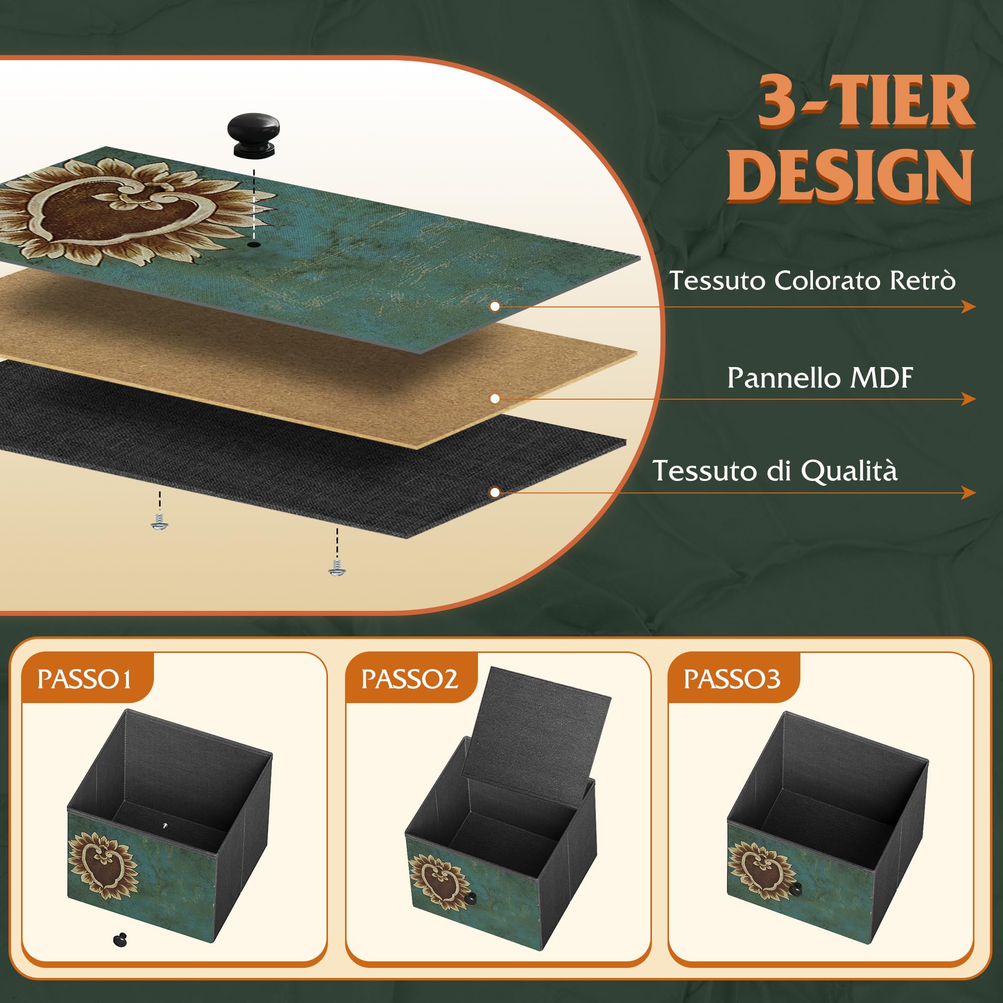 WLIVE Comò con 5 cassetti Boemia datoeletta con pannello in legno, cassetti intessuto, struttura in metallo, comò a torre,organizzatore per soggiorno, camera da letto,corridoio