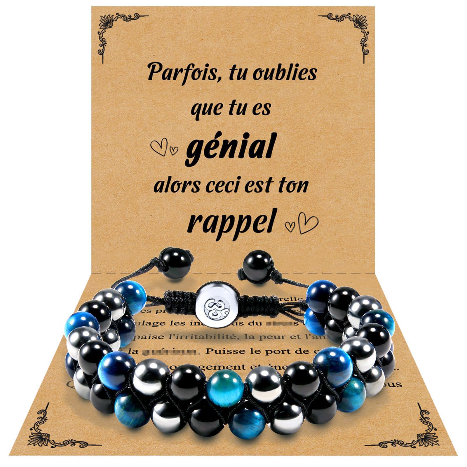 Uwiyo Bracelet œil de Tigre pour Hommes 8mm Bracelet en Pierre Naturelle pour Les Hommes Bleu Bracelets de Perles Elastic Bracelets d'oeil de tigre bleu pour Homme
