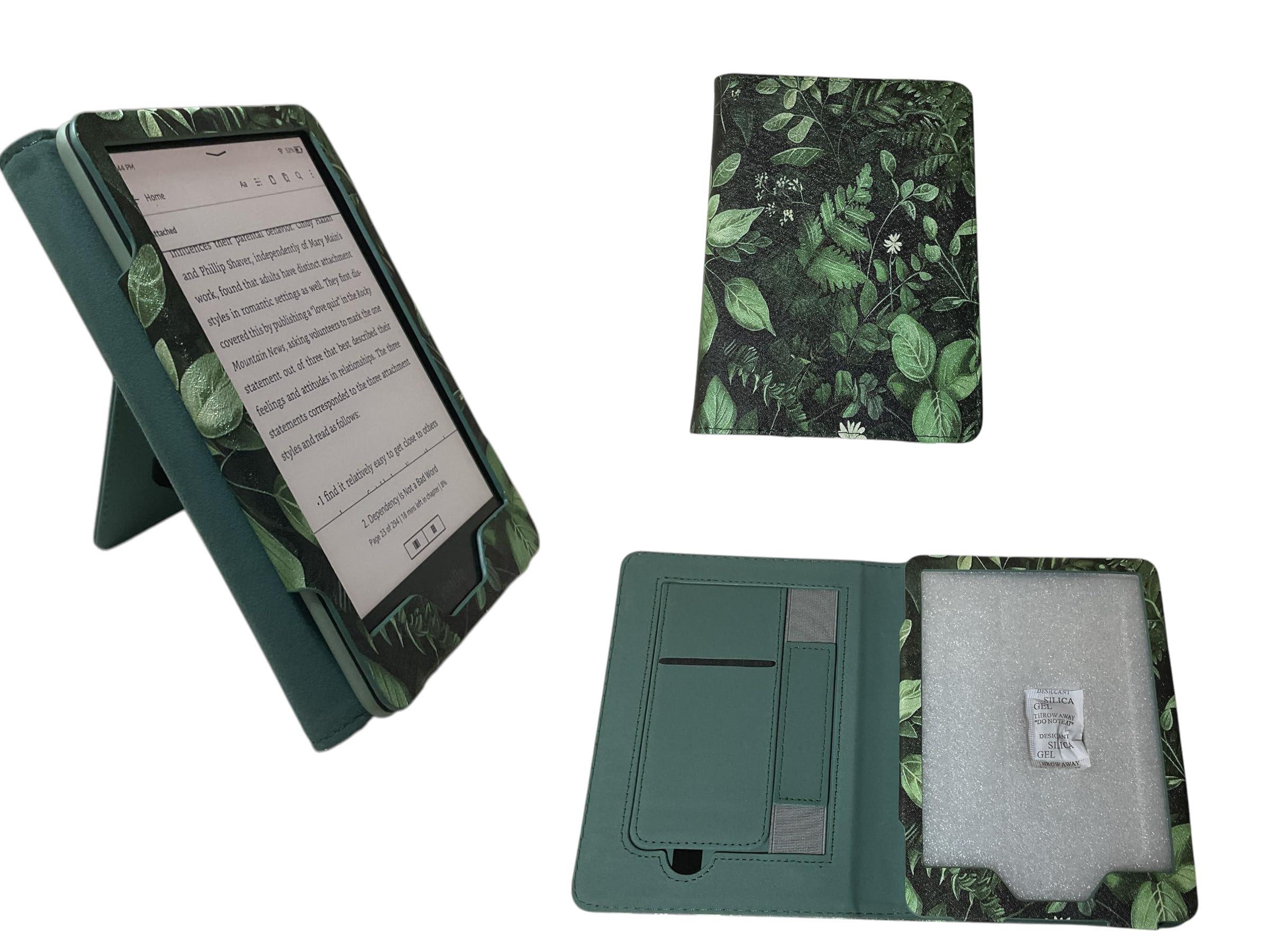 Tropical Green Kindle Paperwhite Case with Stand & Matching Desk Mat (90x30 cm / 35.4x11.8 in) – Auto Wake/Sleep Cover for E-Readers – Stylish Reading & Desk Set for Nature Lovers