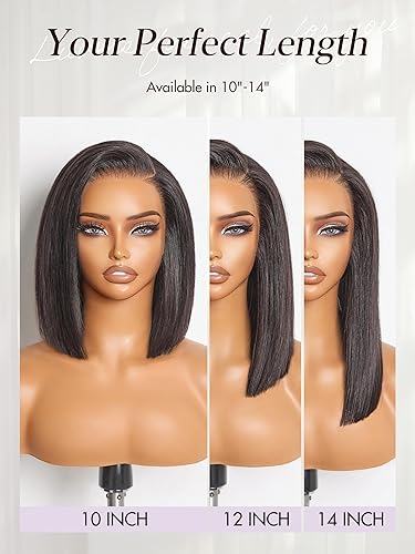 Miniatura 9 de LUVME HAIR Peluca de cabello humano corto con borde rizado 4C de 12 pulgadas, peluca de cabello humano corto y lacio, sin pegamento, raya lateral