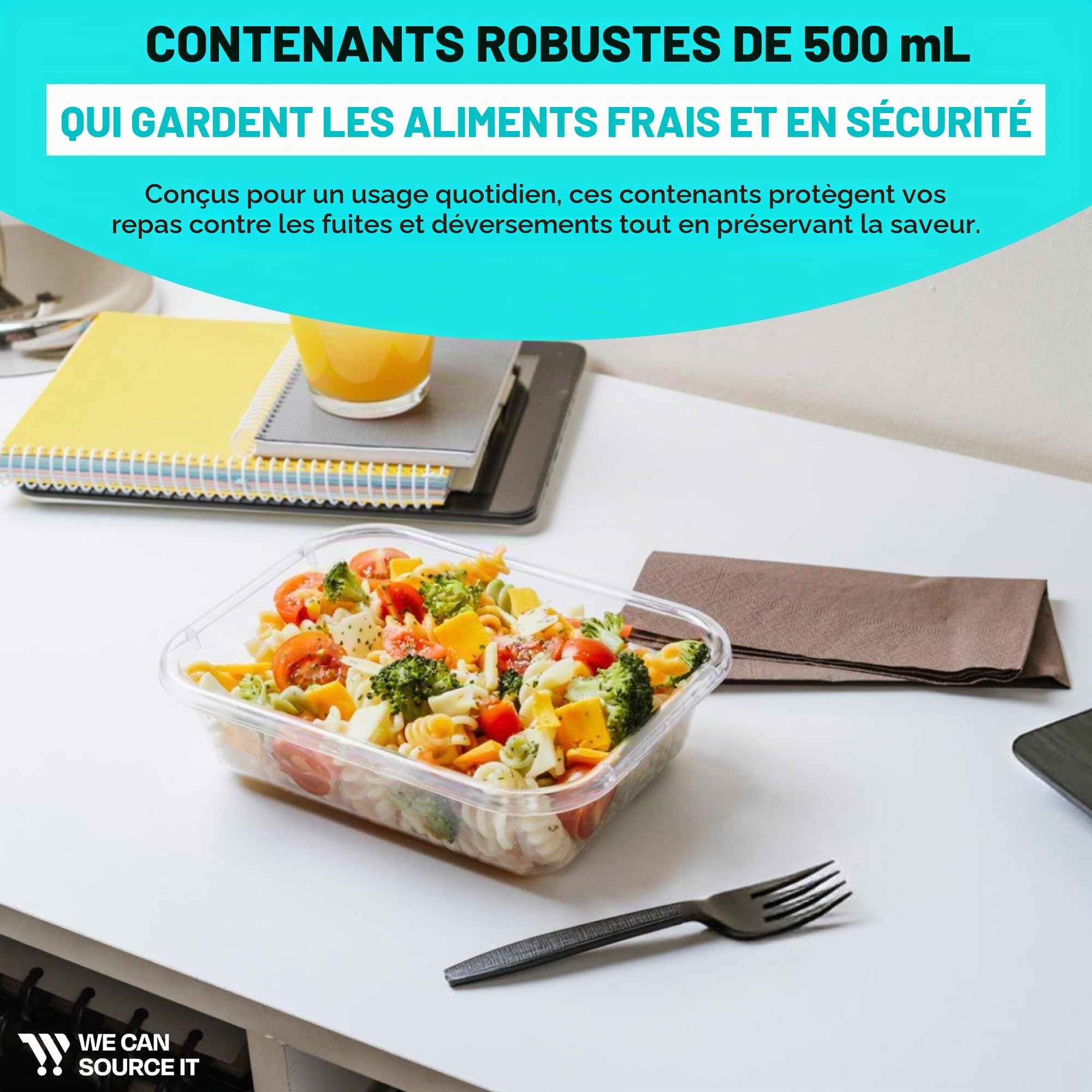 We Can Source It Ltd - Plastique Transparent Qualité Conteneurs Rectangulaire Tubes avec Couvercles Micro-Ondes Alimentaire Repas A Emporter - 500ml
