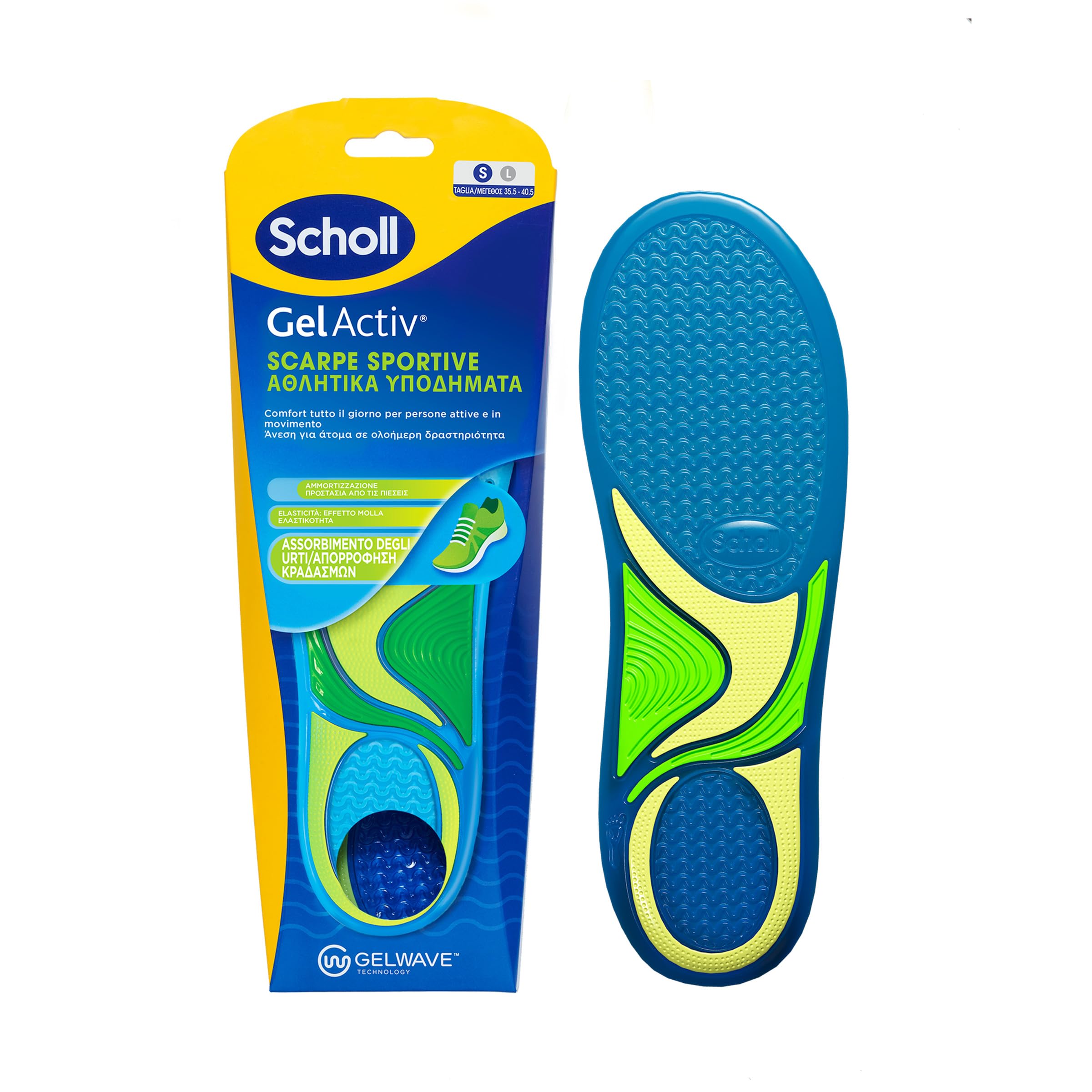 Scholl Solette GelActiv Scarpe Sportive, Solette con Tecnologia GelWave Ammortizzante, Comfort Tutto il Giorno per Persone Attive e in Movimento, Taglia 35.5-40.5