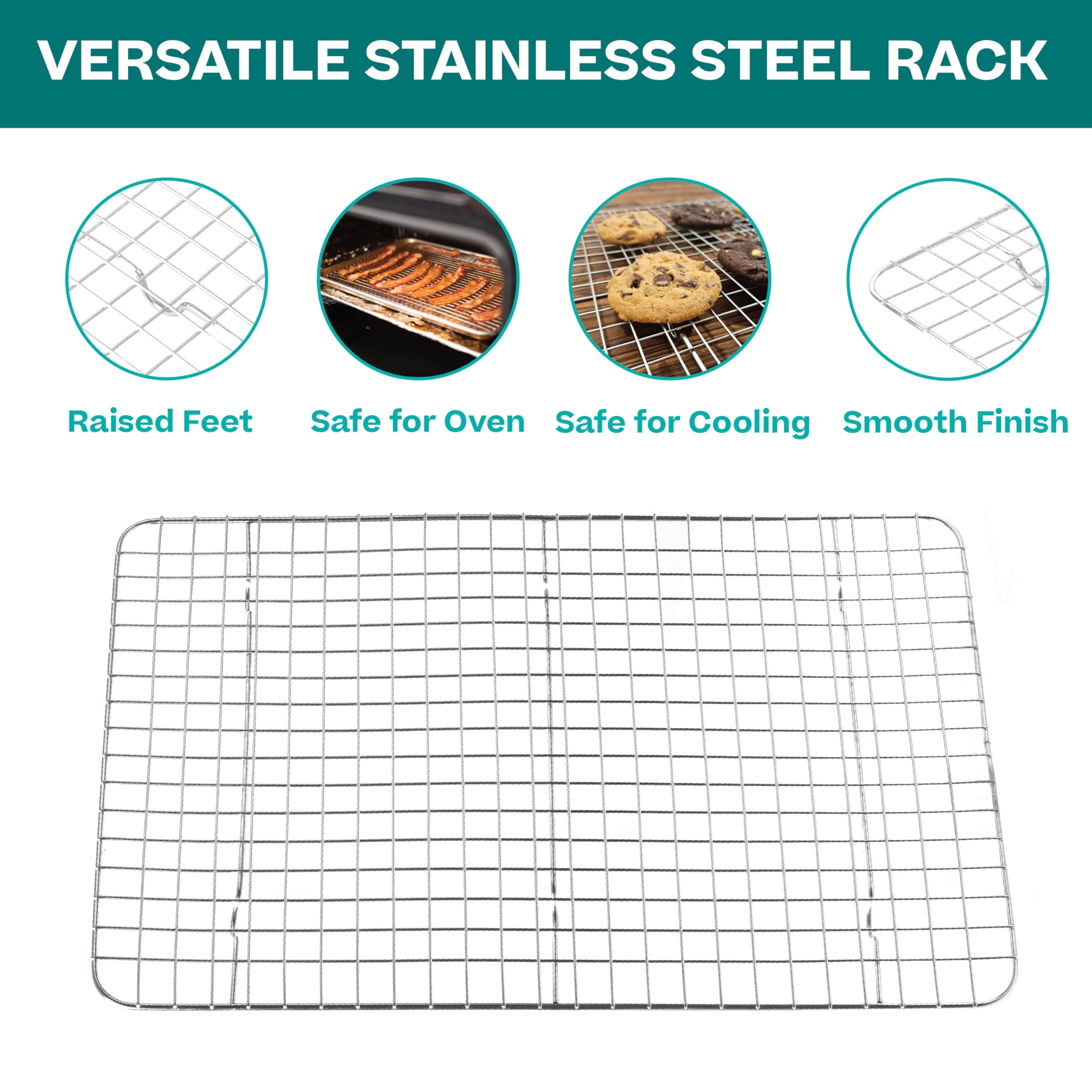 Baker's Secret Bandejas para horno, 100% aluminio reciclado, juego de utensilios para hornear de 45,7 cm con estante de acero inoxidable que nunca se oxida - The Natural Aluminum Collection
