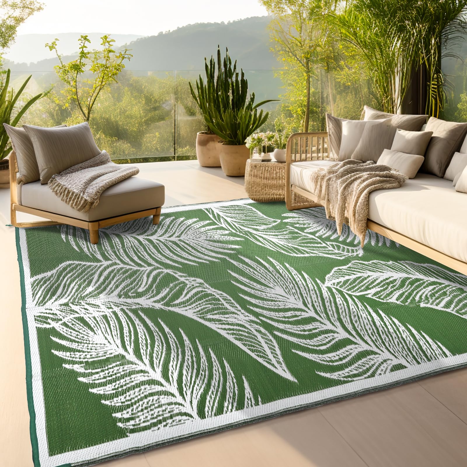 wikiwiki 5x8ft Outdoor Rug, Reversible Plastic Patio Rug Waterproof, Indoor Outdoor Carpet Clearance, Portable Small Area Carpet for Patio Deck