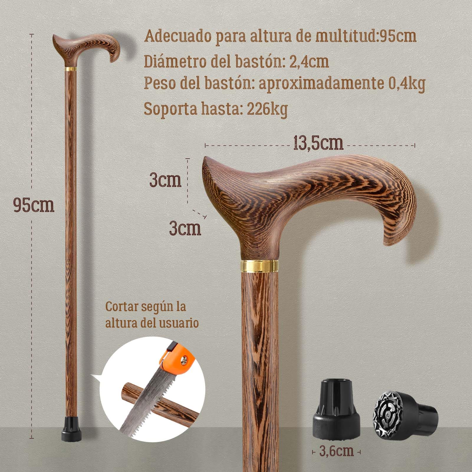 Bastón hecho a mano de madera para hombre y mujer, con capacidad de carga de 226 kg para personas mayores, bastones ergonómicos Derby de alta gama de madera maciza natural, adecuado para