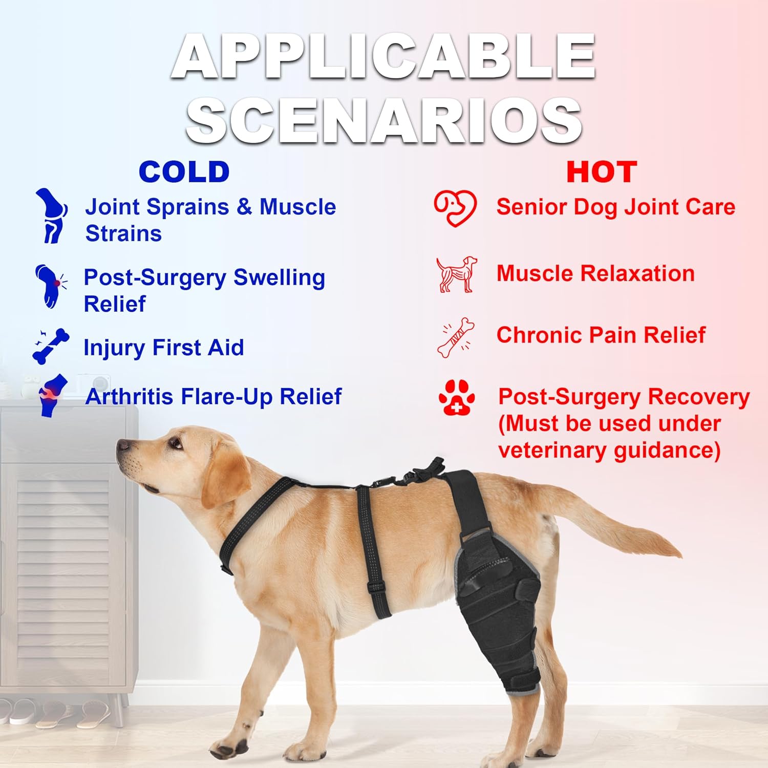 Dog ACL Knee Brace Hind Leg Support, Removable Hot/Cold Gel Packs for Joint Pain & Knee Discomfort, Senior Dog ACL Ice Pack, L