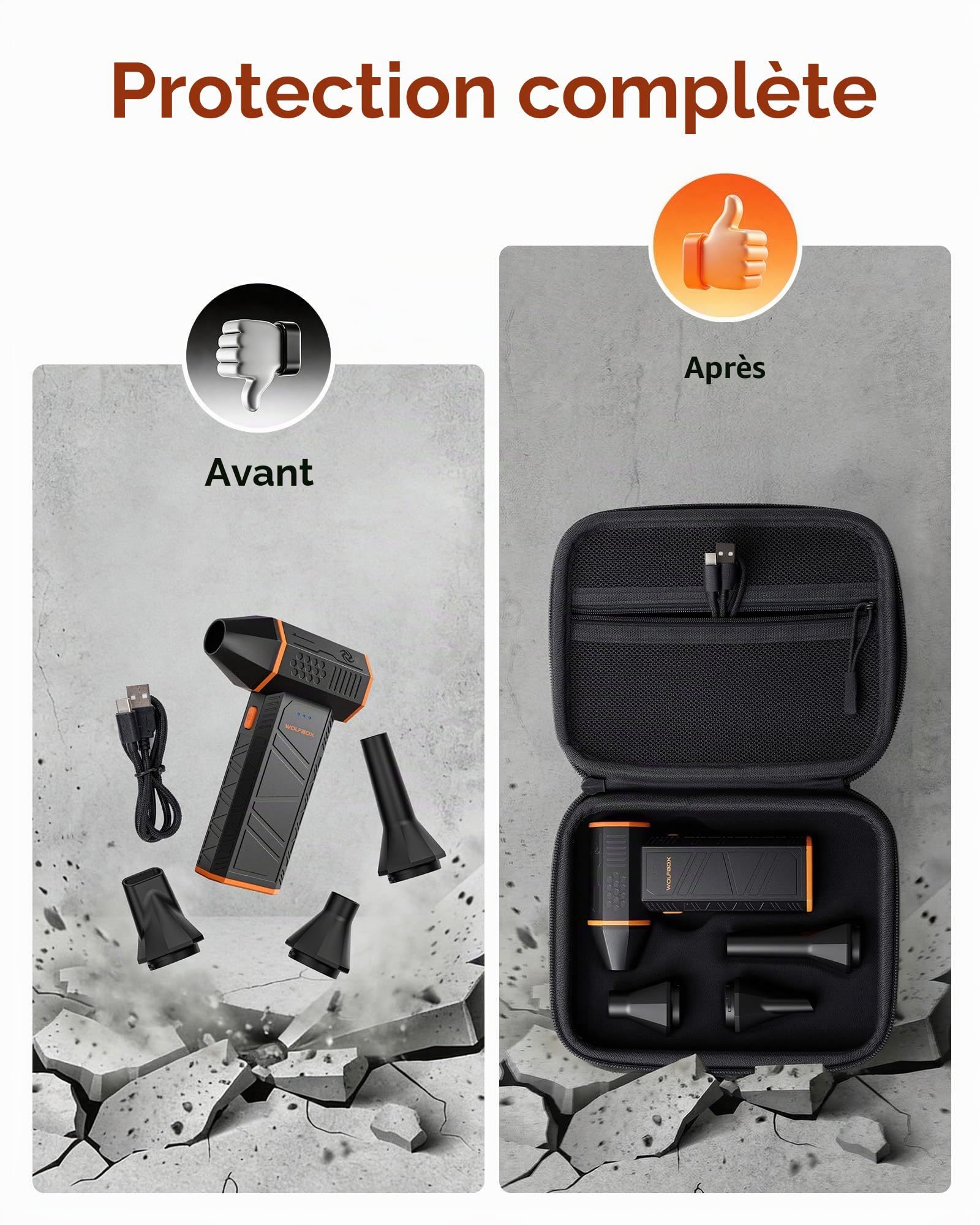 WOLFBOX Étui de transport rigide compatible avec MF100 MF200 MF60 MF70 dépoussiéreur électrique, sac de rangement de voyage résistant aux chocs pour souffleur d'air comprimé et accessoires, résistant