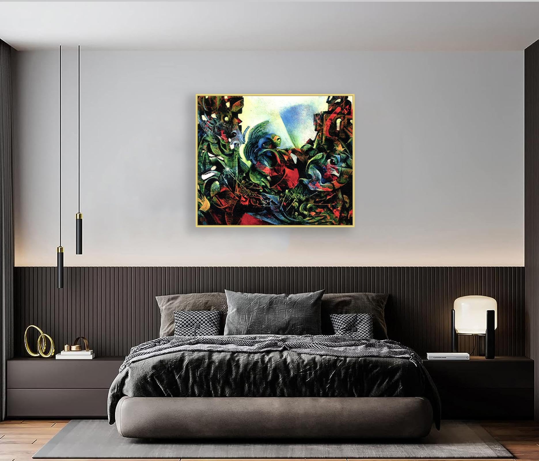RXNHGJDS Cuadros Surrealismo,Max Ernst,poster surrealismo,Intitulado,Cuadros Pintura Abstracta Famosos,ReproduccióN de Obras de arte CláSicas,Lienzo arte de Pared Para70x85cm(27x33in) Marco dorado