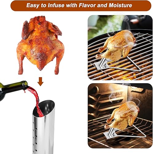 Miniatura 6 de Skyflame Caja de ahumador de virutas de madera de doble forma de V de acero inoxidable y estante vertical para asador de pollo con lata de cerveza