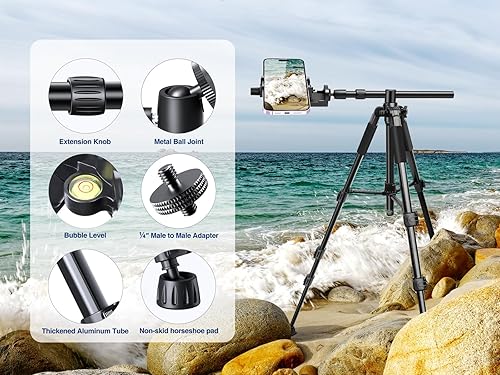 Miniatura 9 de Elitehood Trípode superior ultraestable para iPhone soporte de trípode de aluminio resistente para iPhone, ajustable en 360 y brazo largo horizontal