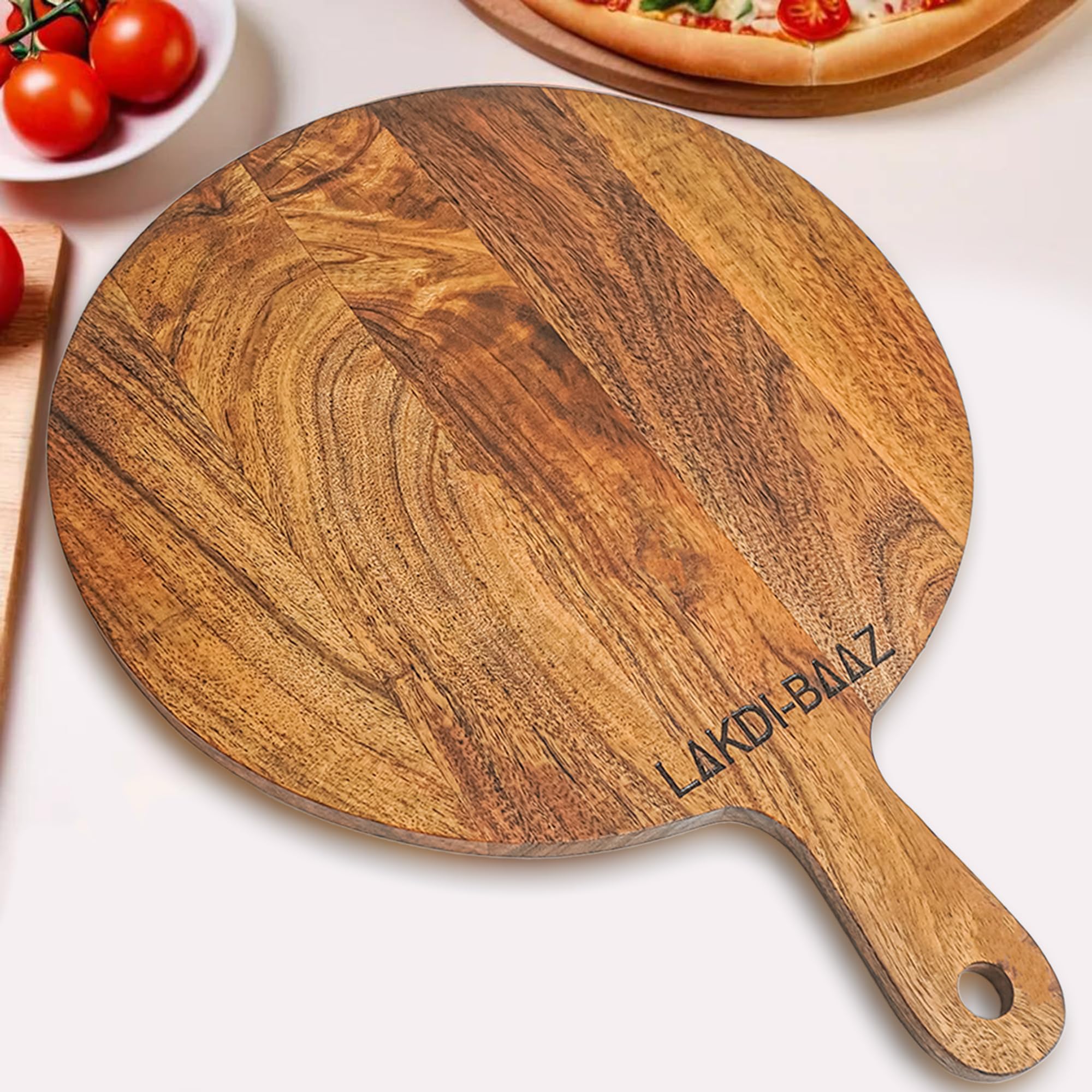 Lakdi-Baaz| Premium Wooden Platter Round Cutting Board | Strong Acacia Wood | Serving Board Chopping Board - Large (B0C4Z61Z38) Amazon Price History, Amazon Price Tracker