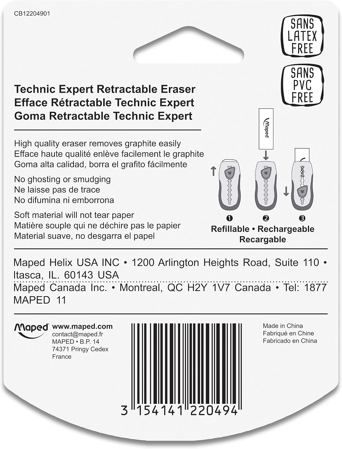 Maped Technic Expert Retractable Vinyl Eraser Tool, Premium Soft Material, Latex Free, Blue (122049)
