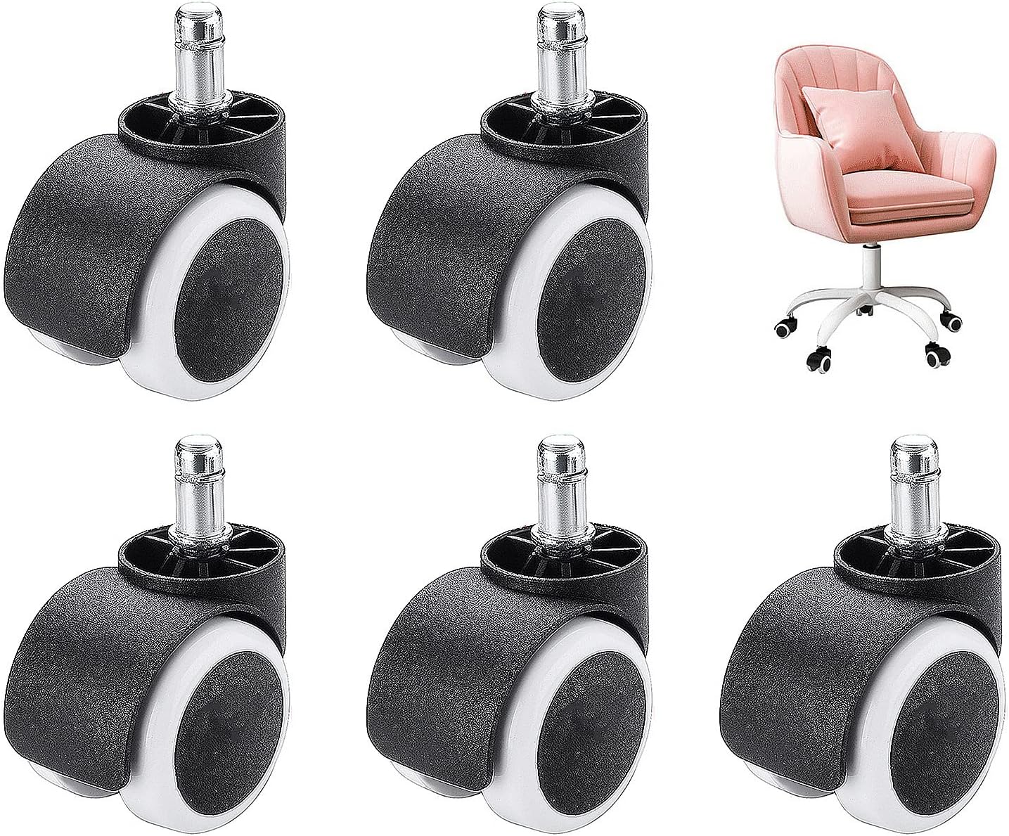 GOOFFY Swivel 50mm PU Rubber Chair Wheels, Office Chair