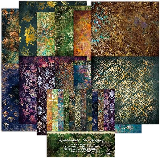 Aesthetic Scrapbook Paper Pad Vintage Patterned Paper 6×6,24 Sheets Single-Sided Boho Scrapbooking CardStock Papers Pad for Holiday Cardmaking DIY Origami Journaling.