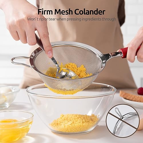 Miniatura 6 de Colador de malla de acero inoxidable 188 U-Taste Colador de alimentos de malla fina de 5.5 pulgadas con mango de silicona resistente remachado y 30