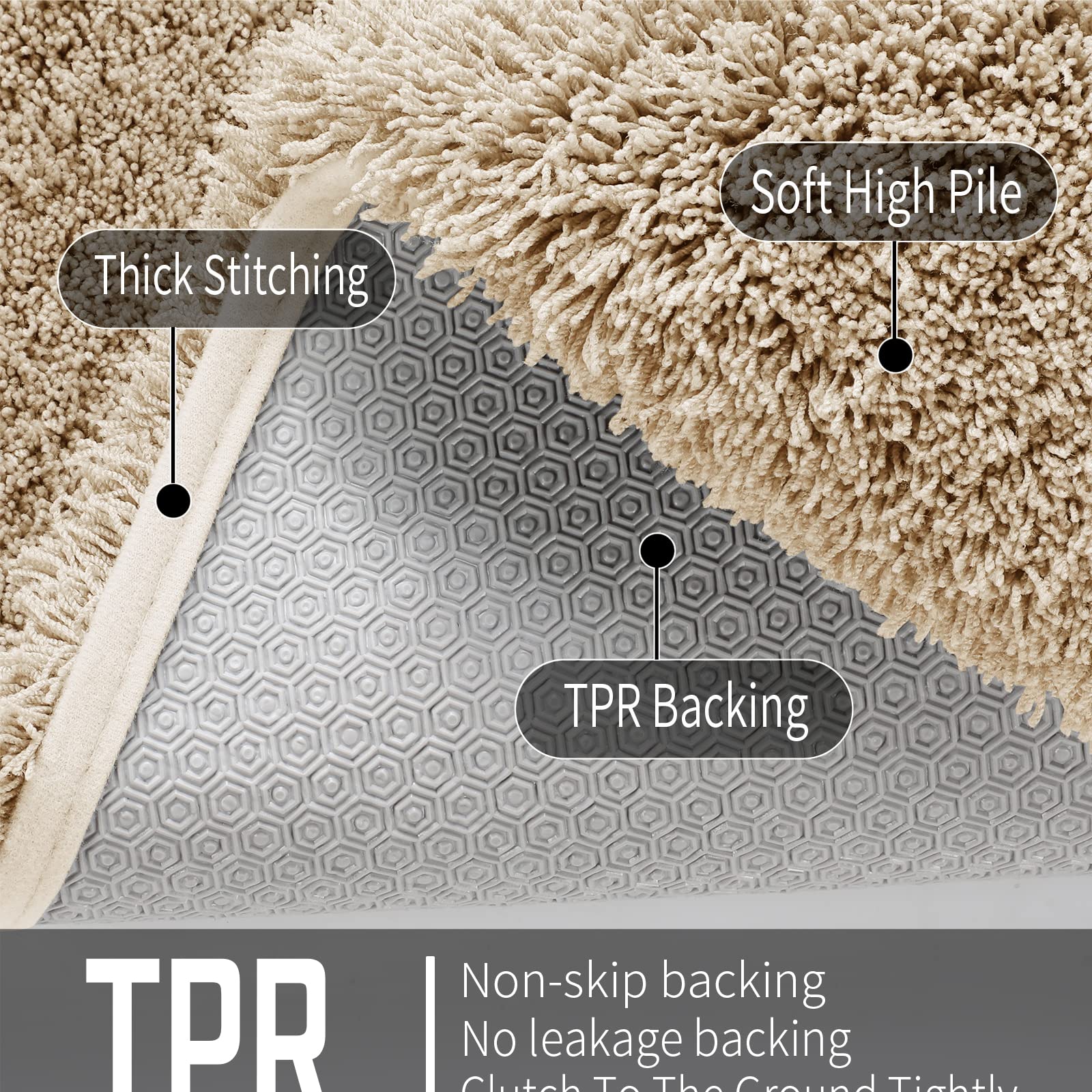 Yimobra Fluffy Plush Bath Rug, Super Shaggy Soft Comfortable Non Slip, Water Absorbent Microfiber Bath Mat, Dries Quickly, Machine Washable Thick Bathroom Rugs for Shower, 44"x 24", Pure Beige